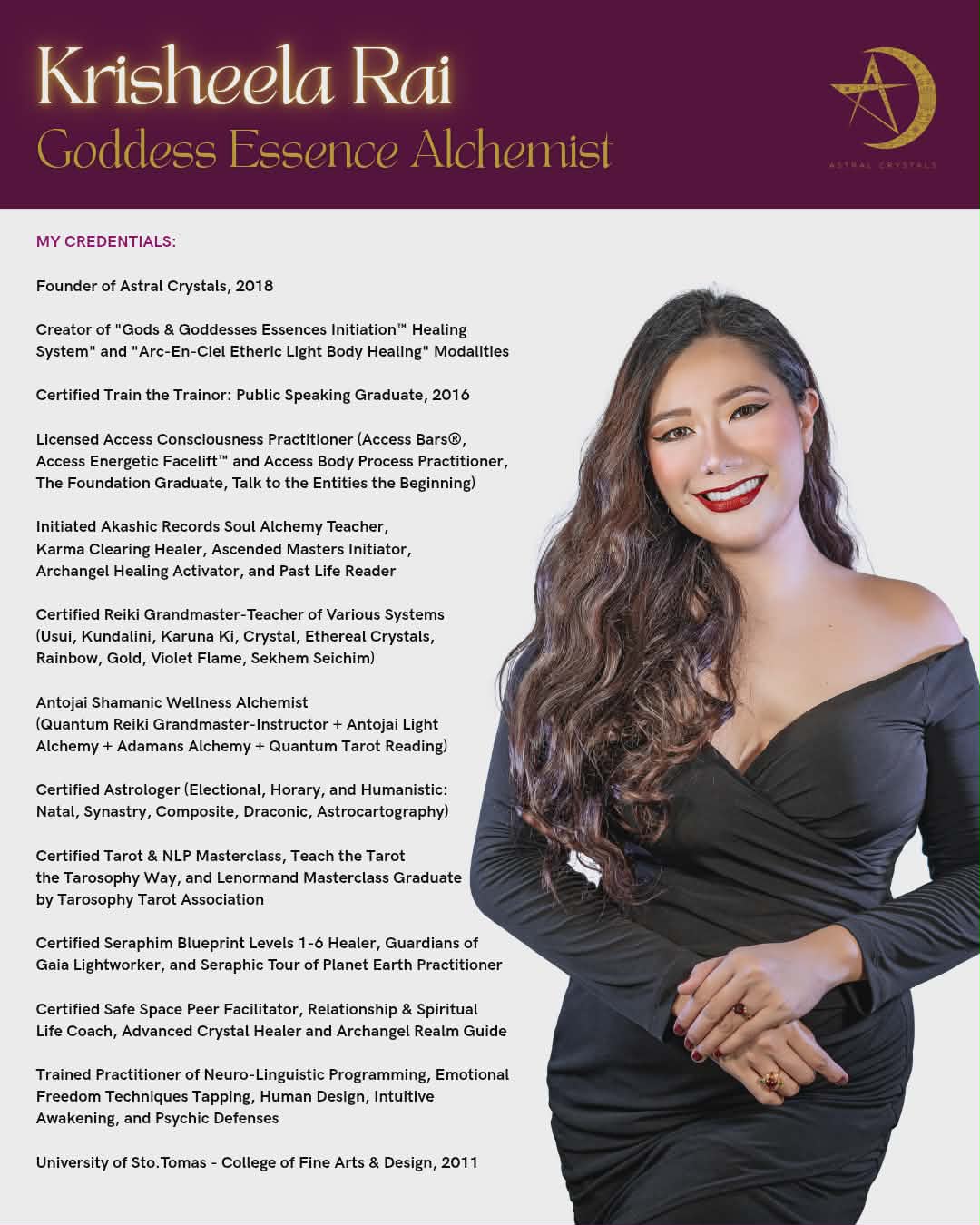 Krisheela Rai — Credentials and Certifications